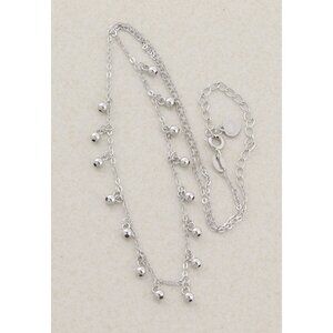 Sterling Silver Dangle Bead Station Necklace 15 1/2" to 18"